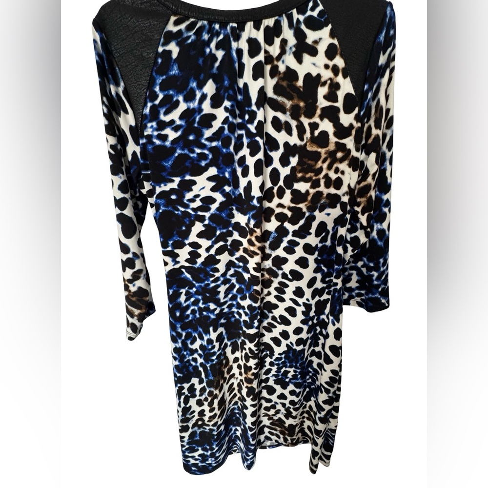 Calvin Klein Cheetah Wrap Dress Women's Large Blue Yellow Cocktail EUC - Picture 5 of 12